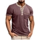 thumbnail image 2 of Tops para hombre, blusas y camisas de manga corta y cuello redondo para hombre, blusas casuales de color liso con bolsillos y botones, manga raglán, cuello vuelto y manga corta, blusas de poliéster pa, 2 of 6