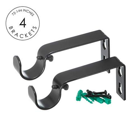 Ivilon Drapery Window Curtain Rod - End Cap Style Design 1 Inch Pole. 72 to 144 Inch Color Black