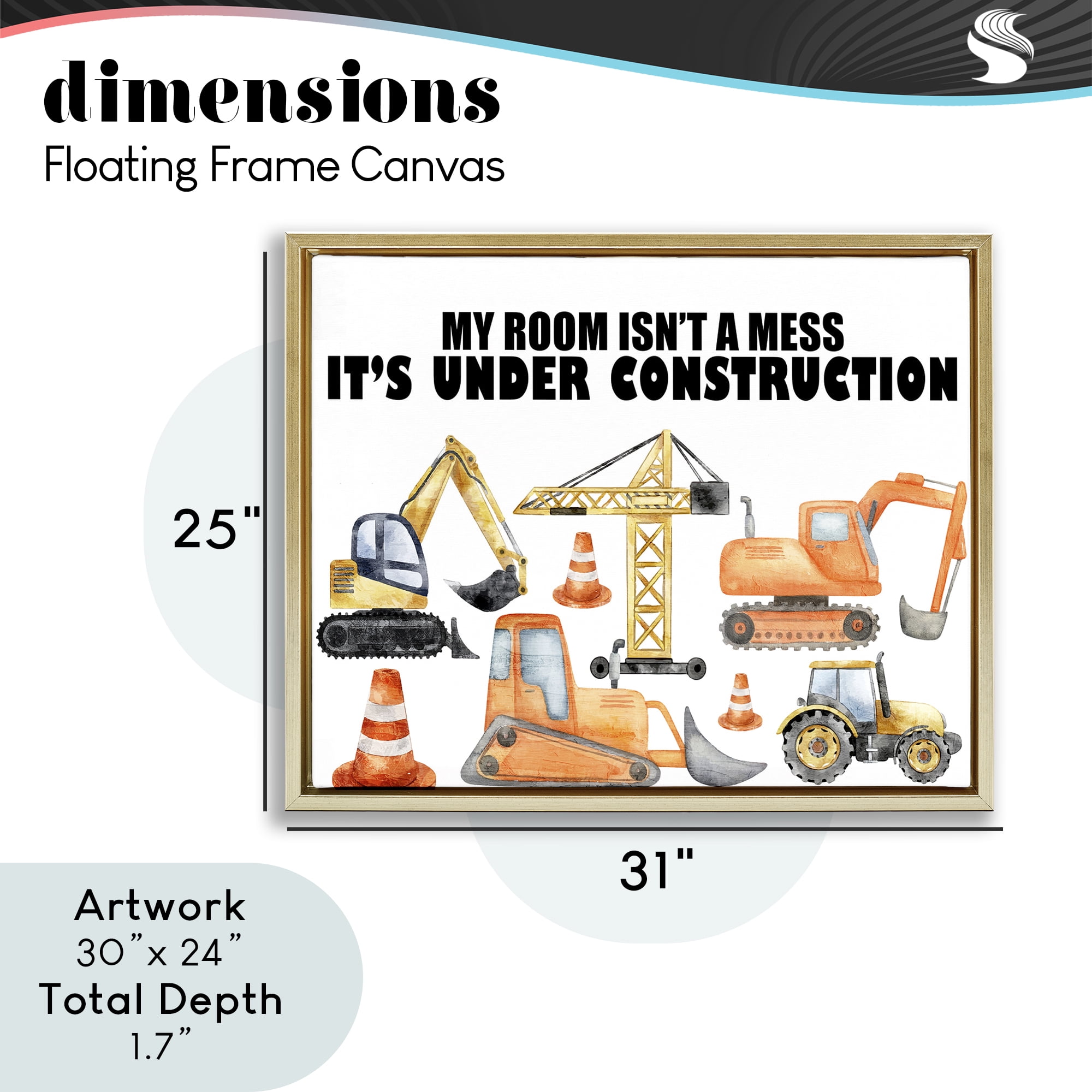 Not A Mess Under Construction Gold Framed Floater Canvas Wall Art, design by Kim Allen