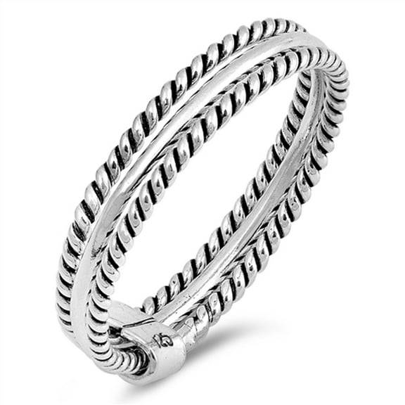 Bali Rope Twist Bar Hold Wedding Ring .925 Sterling Silver Band Jewelry Female Male Unisex Size 6