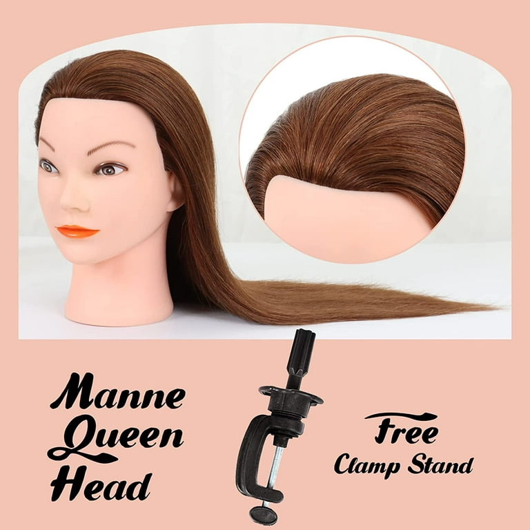 Traininghead 100% Real Hair Mannequin Head Training Head Cosmetology Doll  Head Manikin Practice Head Hairdresser With Free Clamp Holder Female (Black