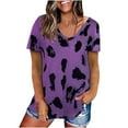 thumbnail image 1 of QLEICOM Women's Tops Summer Leopard Print Raglan Short Sleeve Basic T Shirt Blouses Shirts Tops Purple M, US Size 6, 1 of 5