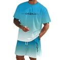 thumbnail image 2 of EliteGoogv Men Two Piece Set Gradient Letter Print Short Sleeve T Shirt And Shorts Outfit For Men Summer Casual Matching Set Sky Blue 2XS, 2 of 9