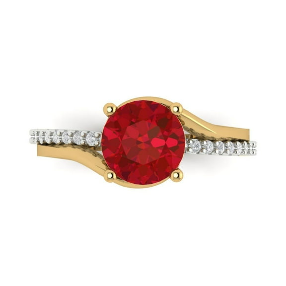 1.71 ct Round Cut Simulated Pink Tourmaline Solitaire with Simulated Diamond Accents 14K White/Yellow Gold Womens Engagement Ring