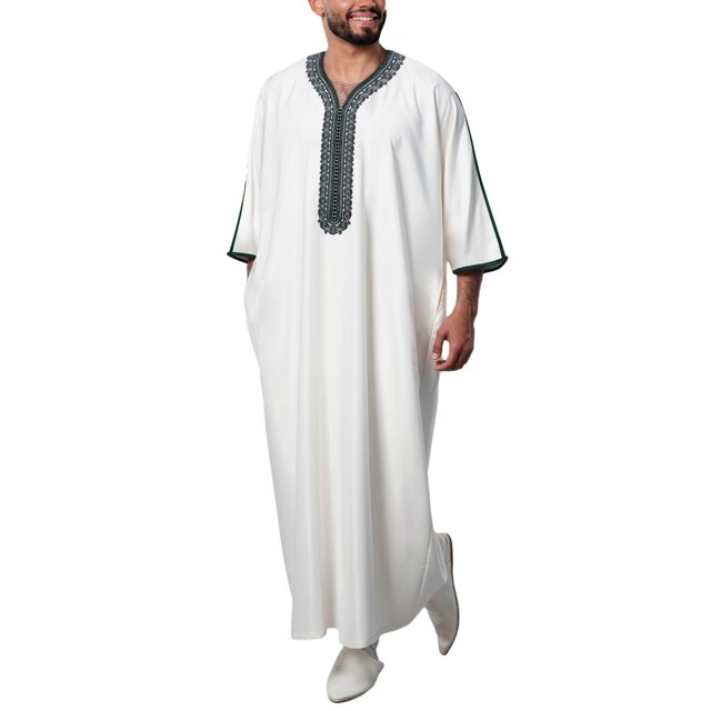 Afdoent Shirts For Men Male Embroidered With Side Pockets Ethnic Style Long Robe Middle Border Trade Fashion Vacation Beach Tops