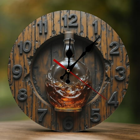 Wall Clock Decorative - Vintage Wine Bottle Print 2D Vintage Wall Clocks Battery Operated Silent Non-Ticking for Bedroom, Living Room, Kitchen, Office, Classroom, 10 Inch