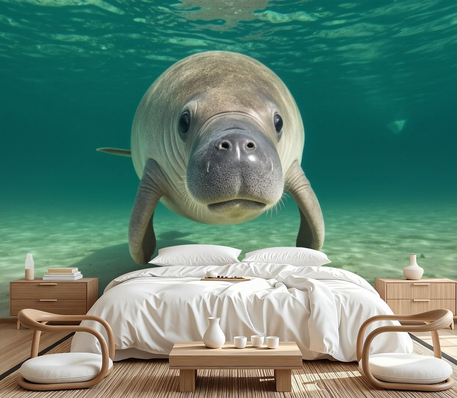 Wall Mural Peel and Stick Manatee Portrait Self-Adhesive Wallpaper Removable Wall Decal Wall Sticker Home Decor for Living Room Bedroom 100"x144"