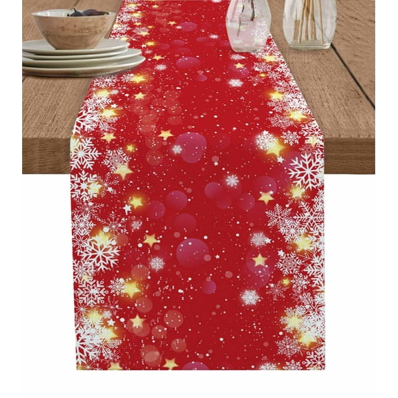 Table Runners 48 Inches Long Dress Scarves, Red Snowflake Christmas Farmhouse Kitchen/Dining Table Runner, Short Coffee Tablerunners, Xmas Snowflake Winter Modern Art 13x48 Inch