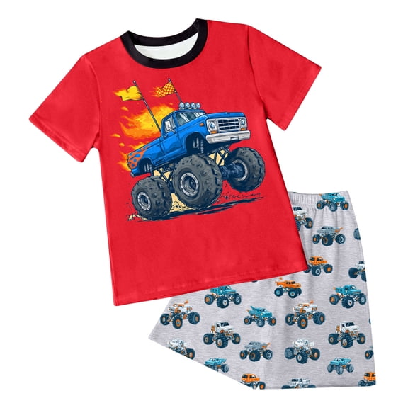 larppty Bamboo Viscose Toddler Car Pajamas Boys Girls Kids Short Cool Summer 3-12T Snug fit Pjs Set 2pcs(Red, 4-5 Years)
