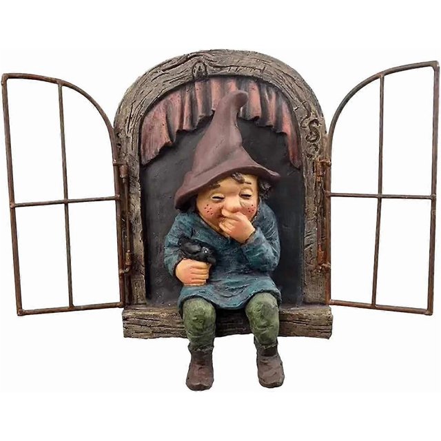 Fairy Garden Ornaments, Mischievous Garden Gnome Voyeur Resin Hanging Figurine Outdoor Statue Accessories Tree Decoration