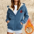 thumbnail image 2 of QIUOMBBP Womens Xmas Hoodies Casual Zip Up Christmas Fuzzy Jacket Fleece Sherpa Lined Warm Hooded Sweatshirts Coats, Blue, L, 2 of 9