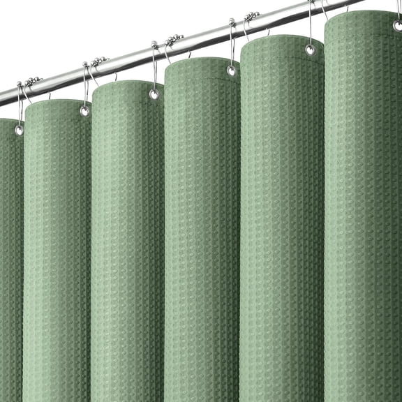 Sage Green Waffle Shower Curtain, Heavy Duty Fabric Shower Curtain for Bathroom, Luxury Weighted Bathroom Shower Curtain Set, Polyester Blend Cloth with 12 Hooks