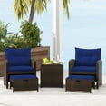 thumbnail image 5 of Costway 5 PCS Patio Rattan Furniture with 2 Wicker Ottomans & Tempered Glass Coffee Table Navy, 5 of 10