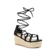 thumbnail image 1 of BLISSFUL STEP Sandales à Talon Compensé Plateforme à Lacets à Brides pour Femmes Noir 8,5, 1 of 6