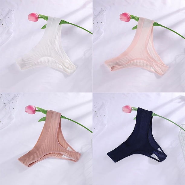 Tanga de algodón acanalado sin costuras para mujer, Bikini de cintura baja, bragas deportivas, ropa interior de talla grande, 4 piezas