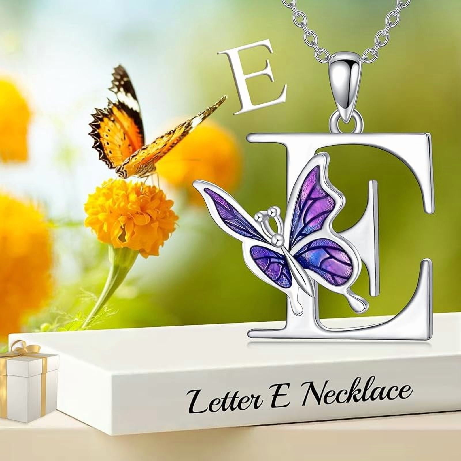 AOBOCO Initial Necklace for Women 925 Sterling Silver Purple Butterfly with A-Z 26 Letters Pendant Necklace for Graduation Gifts