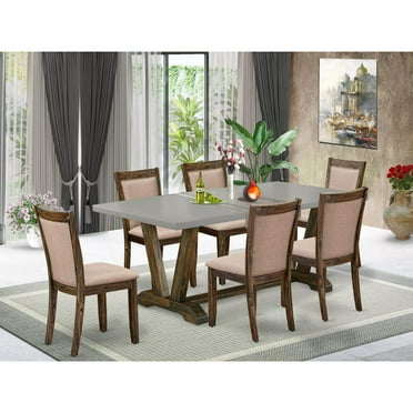 East West Furniture V-Style 7-Piece Wood Dining Set in Cement/Gray/Jacobean