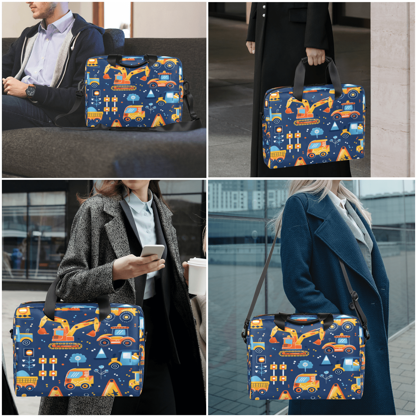 Herdesigns Construction Truck Laptop Bag for Women Men, Computer Case Briefcase Messenger Bags, 15-15.6 inch Laptop Sleeve Shoulder Bag