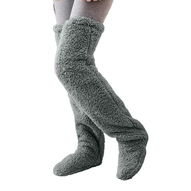 CSChome Women Floor Socks Winter Floor Socks - Thick Double Sided Velvet Solid Color Over-the-knee Elastic Non-Slip
