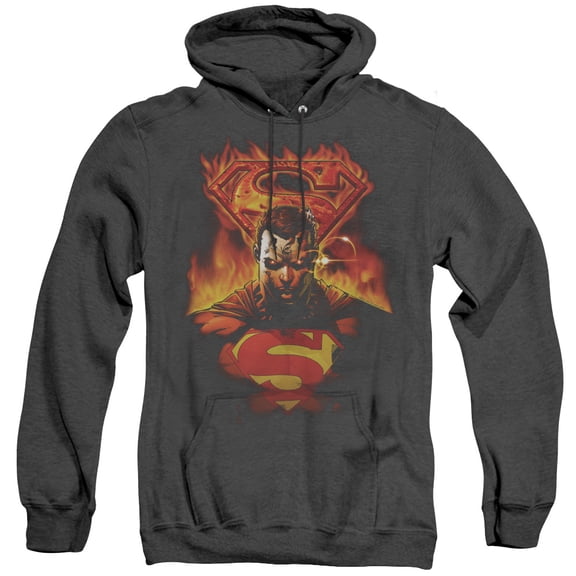 Superman Man On Fire Adult Heather Hoodie Sweatshirt Black