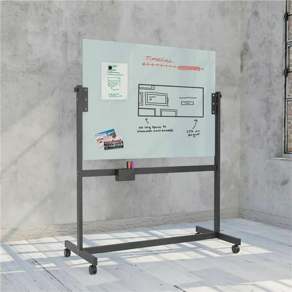 48 x 36 in. Magnetic Glass Dry Erase Board Rolling Easel