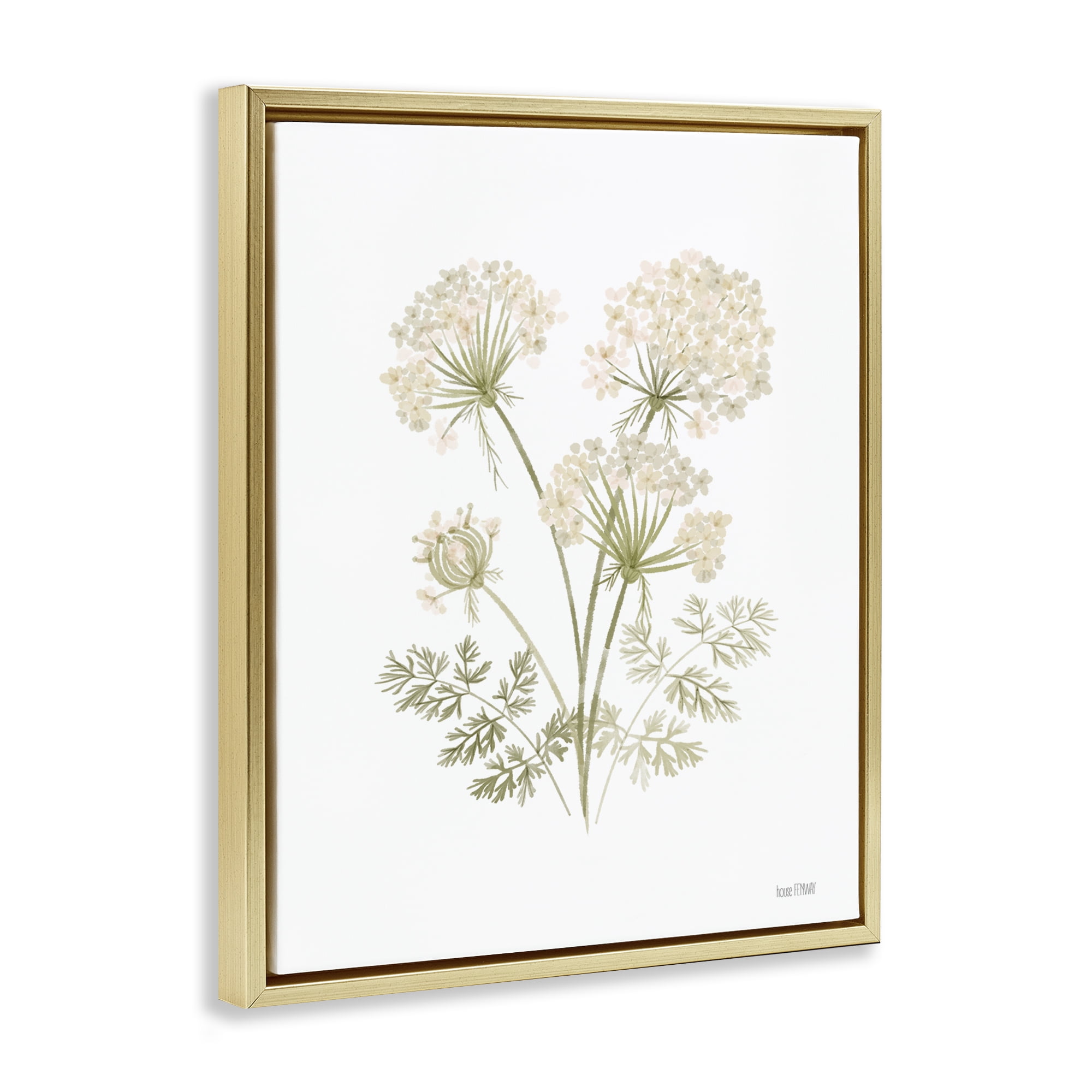 Stupell Industries Spring Dandelion Sprigs Plants & Flowers Painting Gold Floater Framed Canvas Art Print Wall Art, 17 x 21