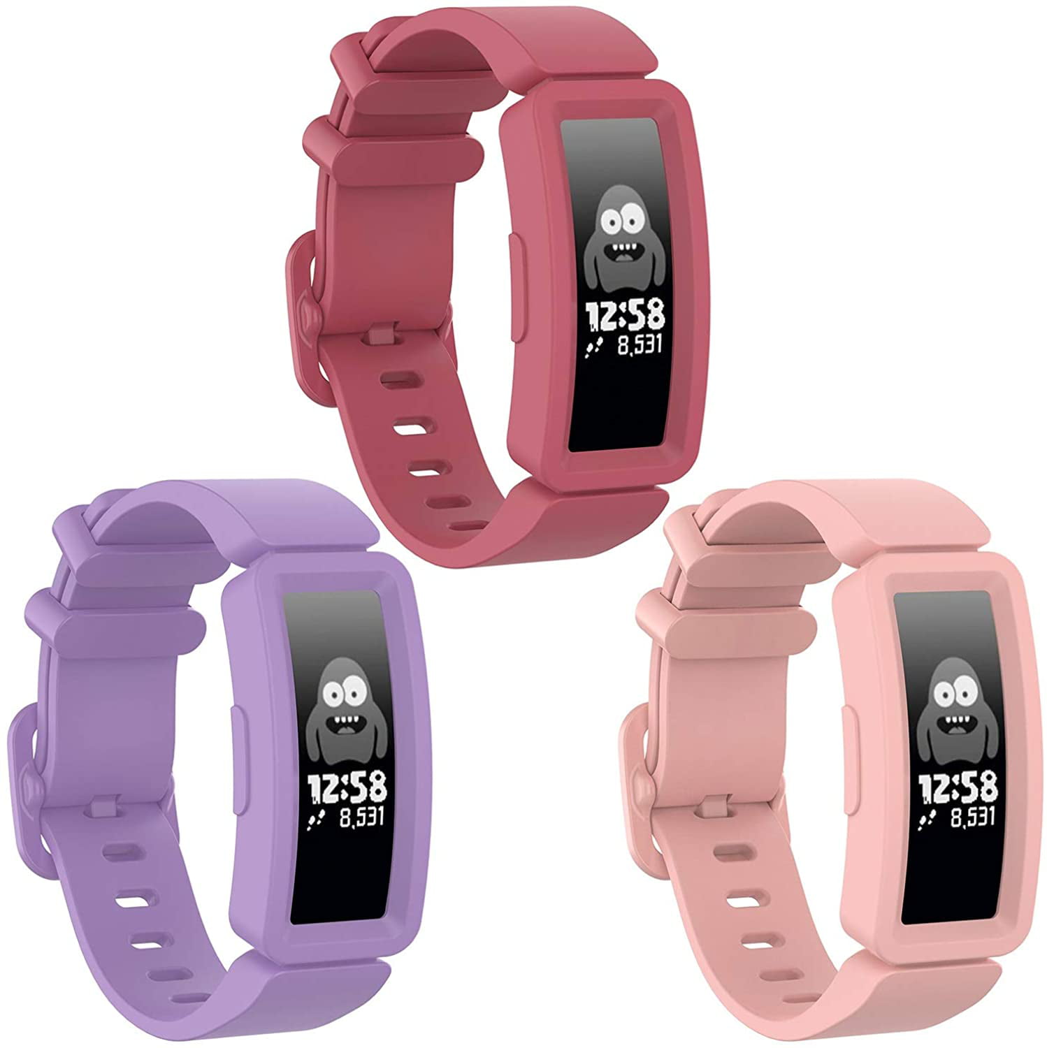 6 Pack Bands for Fitbit ACE 2 Kids Soft Silicone Band 4.5''-7''  Metal Clasp 