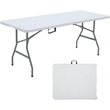 6FT Dining Table, Foldable Plastic Utility Table, Indoor Outdoor Camping, Picnics and Parties, White, Load Capacity 330 lbs