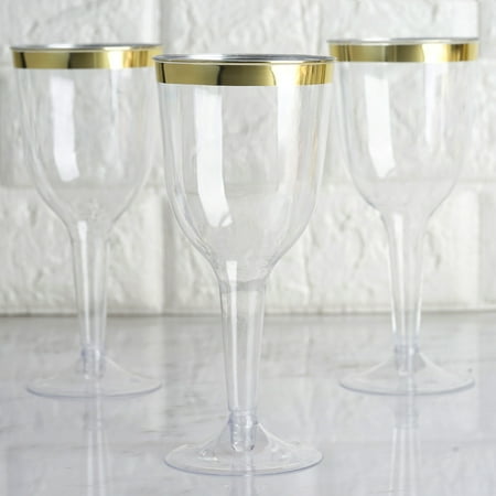BalsaCircle 12 pcs 6 oz Clear with Gold Rim Plastic Champagne Glasses - Disposable Wedding Party Catering Tableware