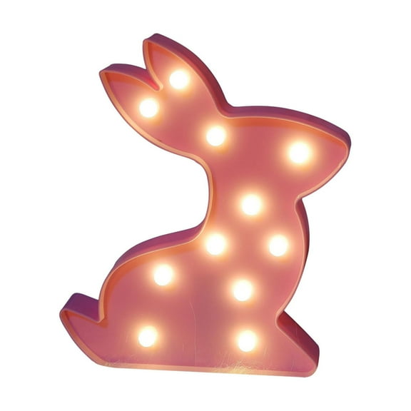 RuWeoMaa 9.5" LED Lighted Pink Easter Bunny Marquee Wall Sign,Easter Neon Sign,Light Up Easter Bunny