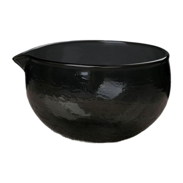 Cuenco de vidrio texturizado para matcha, vaso de vidrio con para ensalada, gachas de y jugo, chawan ceremonial único para la oficina. Negro