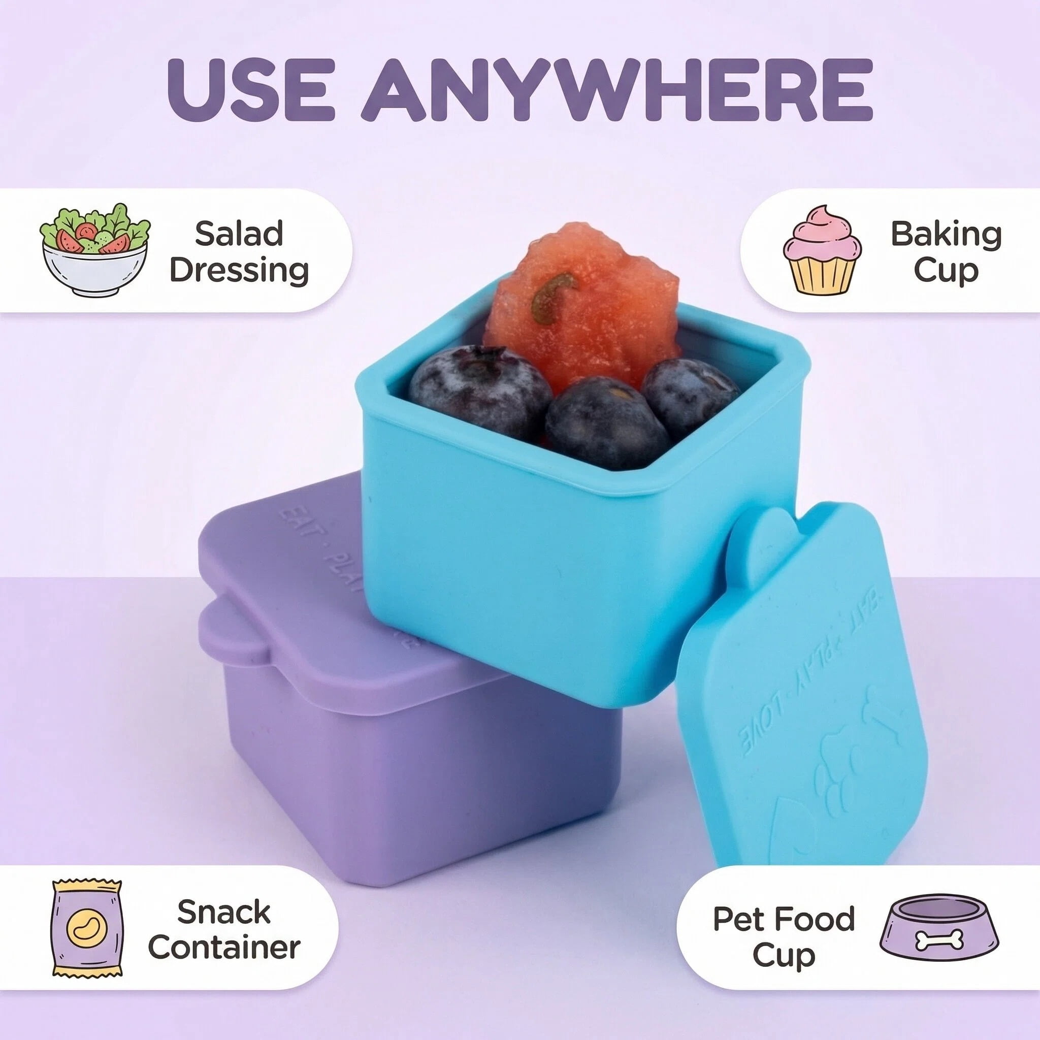 3 Pack Silicone Small Snack Container, Stackable Puree Sauce Condiment Food Storage Lunch Bento Box with Lids, Leak-proof, BPA Free, Dishwasher & Microwave & Oven Safe