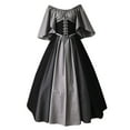 thumbnail image 2 of Robe Vintage Médiévale à Manches Courtes Contrastées pour Femmes L Noir, 2 of 4