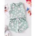 thumbnail image 6 of Yunliwuli Baby Girl Summer Outfit Daisy Print Round Neck Tank Tops with Elastic Waist Shorts 2 Pcs Clothes, 6 of 10