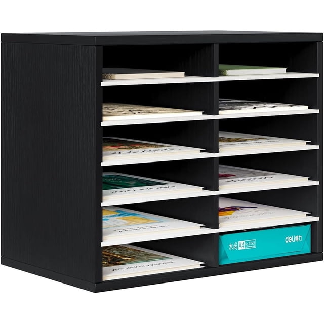 Wood Desktop Literature Organizer Adjustable File Sorter Mail Center Magazine Holder Paper Storage Cabinet Classroom Keepers Mailbox Layers and Columns) Antique