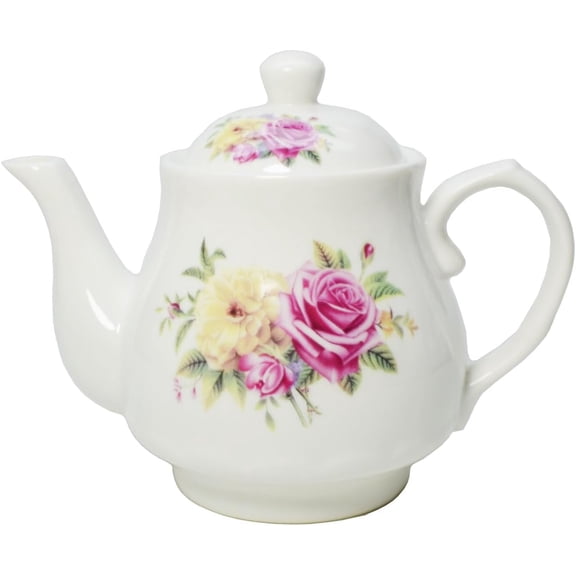 European Style Porcelain Teapot, Small Teapot with Flowers Coffee Tea Water Pot Vintage Ceramic Litter Kettle (14oz)