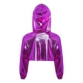 thumbnail image 3 of Doomiva Kids Girls Metallic Jazz Hip Hop Dance Crop Tops Long Sleeve Cropped Hoodies Shiny Pullover Sweatshirt Club Purple 6, 3 of 4