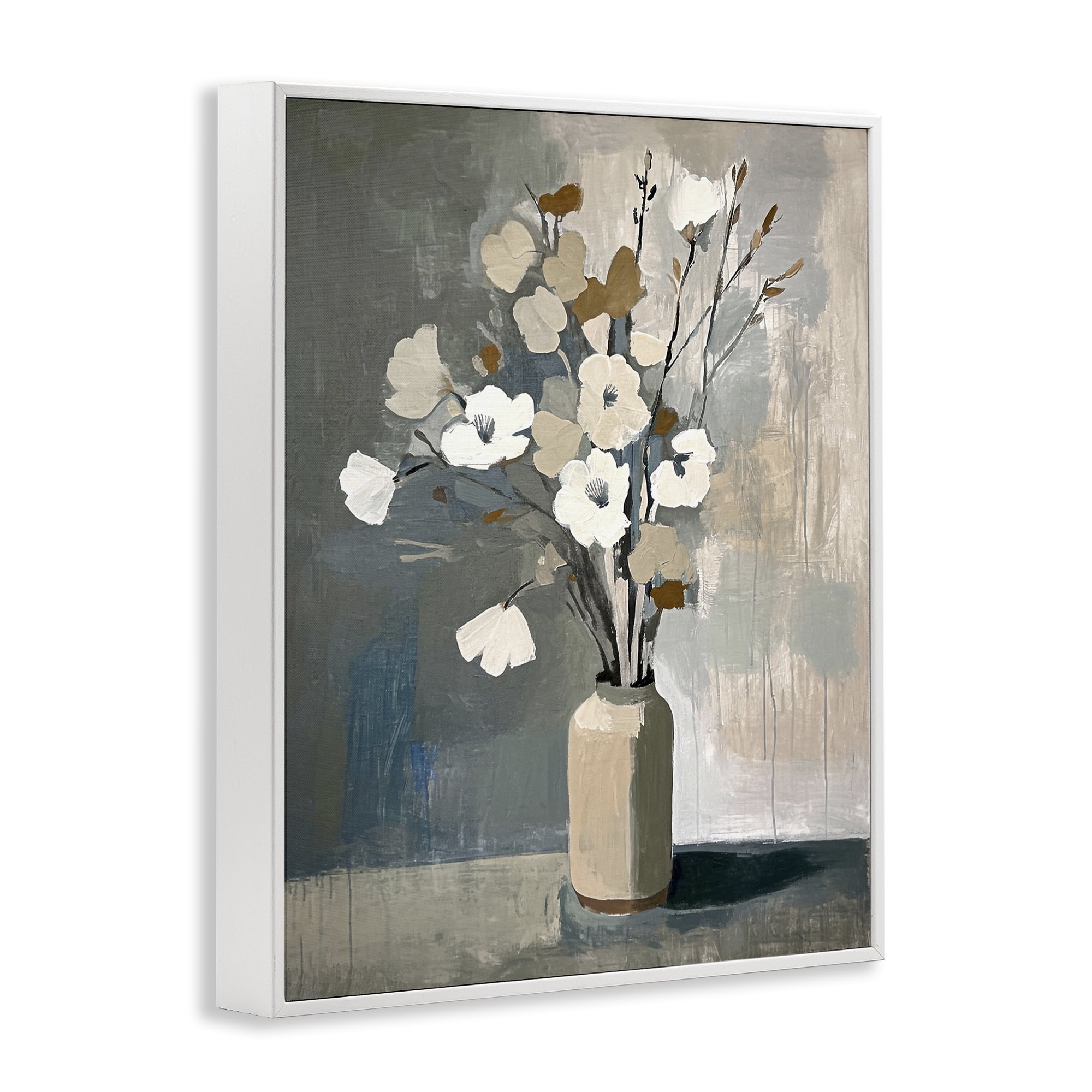 Stupell Industries Natural Floral Vase Botanical & Floral Painting White Framed Art Print Wall Art, 24 x 30