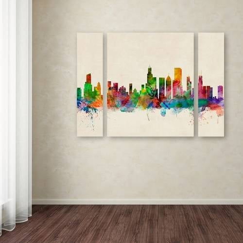 Trademark Fine Art "Chicago Illinois" Canvas Art by Michael Tompsett Three Panel Set