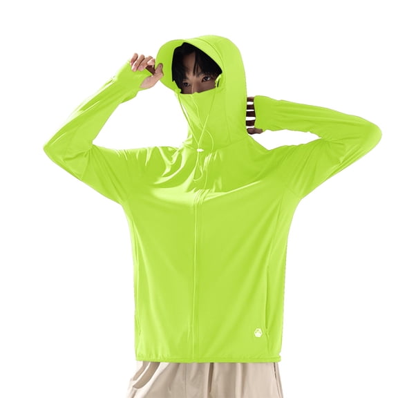 HBGVBA Men's Sun Protection Hoodies,Summer Long Sleeve Shirt,Solid Color Zip Up Drawstring Jacket Ice Silk Breathable Lightweight UPF 50  Tops