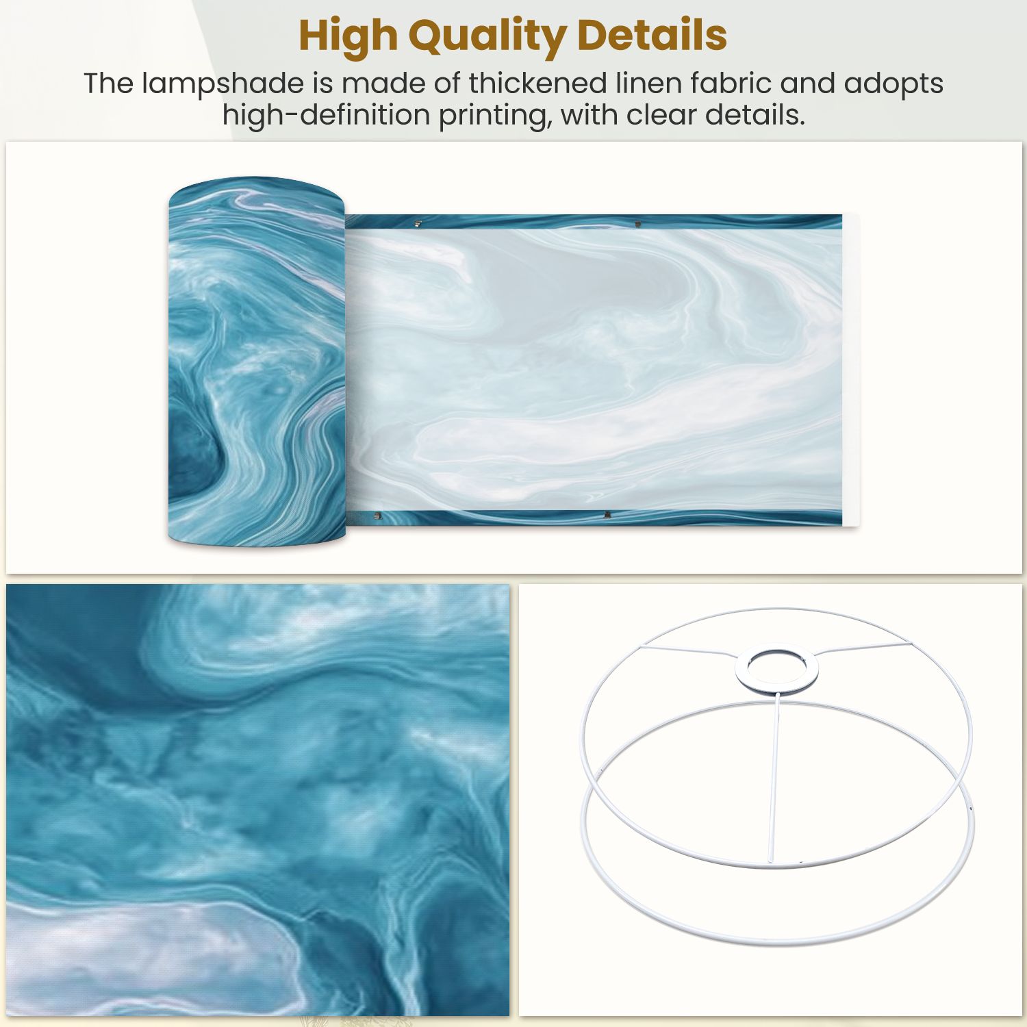 Lampshades 2 Pack teal blue water 13"x13"x10" Light Shade for Table Lamps Floor Lamps Drum Lamp Shades Lampshade Replacement Easy Assembly