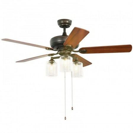 

52 3 Speeds Adjustable Ceiling Fan Light with Pull Chain 5 Reversible Blades