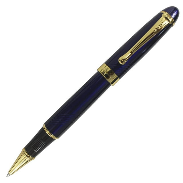 Abcsea Stylo à Bille Roulante Style Classique Bordure Dorée - Bleu