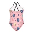 thumbnail image 2 of Girls' One-piece Swimsuit Cross Back Bathing Suit Beach Surfing Sizes 3T-10T Pink Sports Elements, 2 of 9
