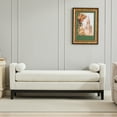 thumbnail image 2 of Hitop 66.34"W Elegant Upholstered Bench, Ottoman with Wood Legs & 2 Bolster Pillows for End of Bed, Bedroom, Living Room, Entryway,Ivory Boucle, 2 of 5