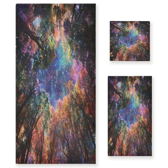 BZSMCE 3piece Bath Towel Sets Hand Bath Towels Fashion Cosmic Canopy Printed Towel Sets