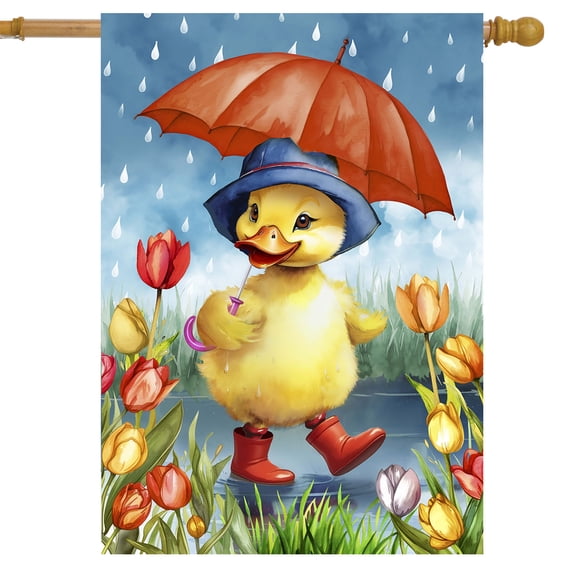 Briarwood Lane Spring House Flag 40x28 For Outdoor Rainy Day Duckling For Spring House Flag