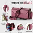 thumbnail image 4 of Asuwish Compatible with iPhone 16 Pro 6.3 inch Zipper Wallet Phone Case Tempered Glass Screen Protector Crossbody Lanyard Strap Flip Card Holder Slot Cell Cover for i Phone16 i16 16Pro Women Wine Red, 4 of 10