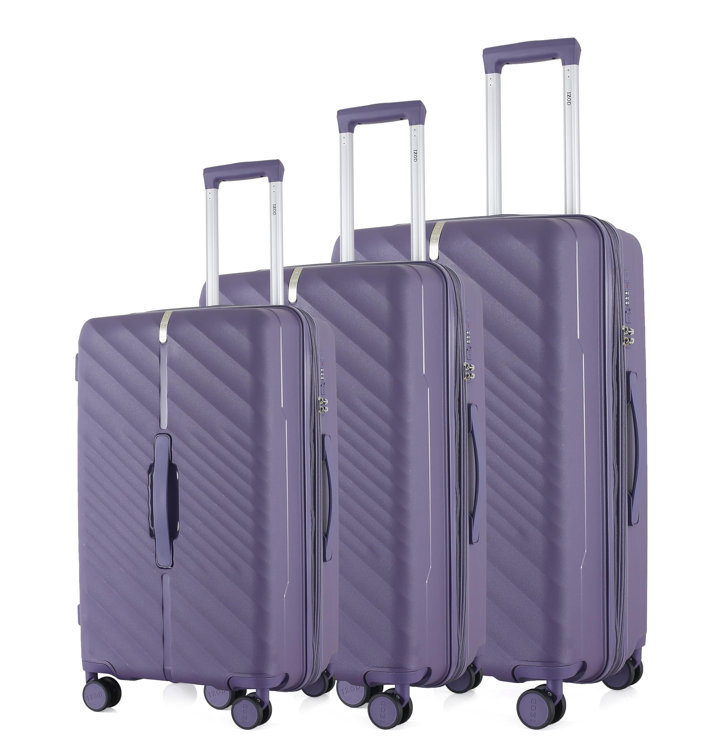 IZOD Gail Polycarbonate Luggage Set - 360-Degree Dual Spinning Wheels - Water-Resistant Nylon Zippers - Mounted Combination Lock - Combo Lock 28", 24", 20" - 3 Piece Luggage Set (Plum)