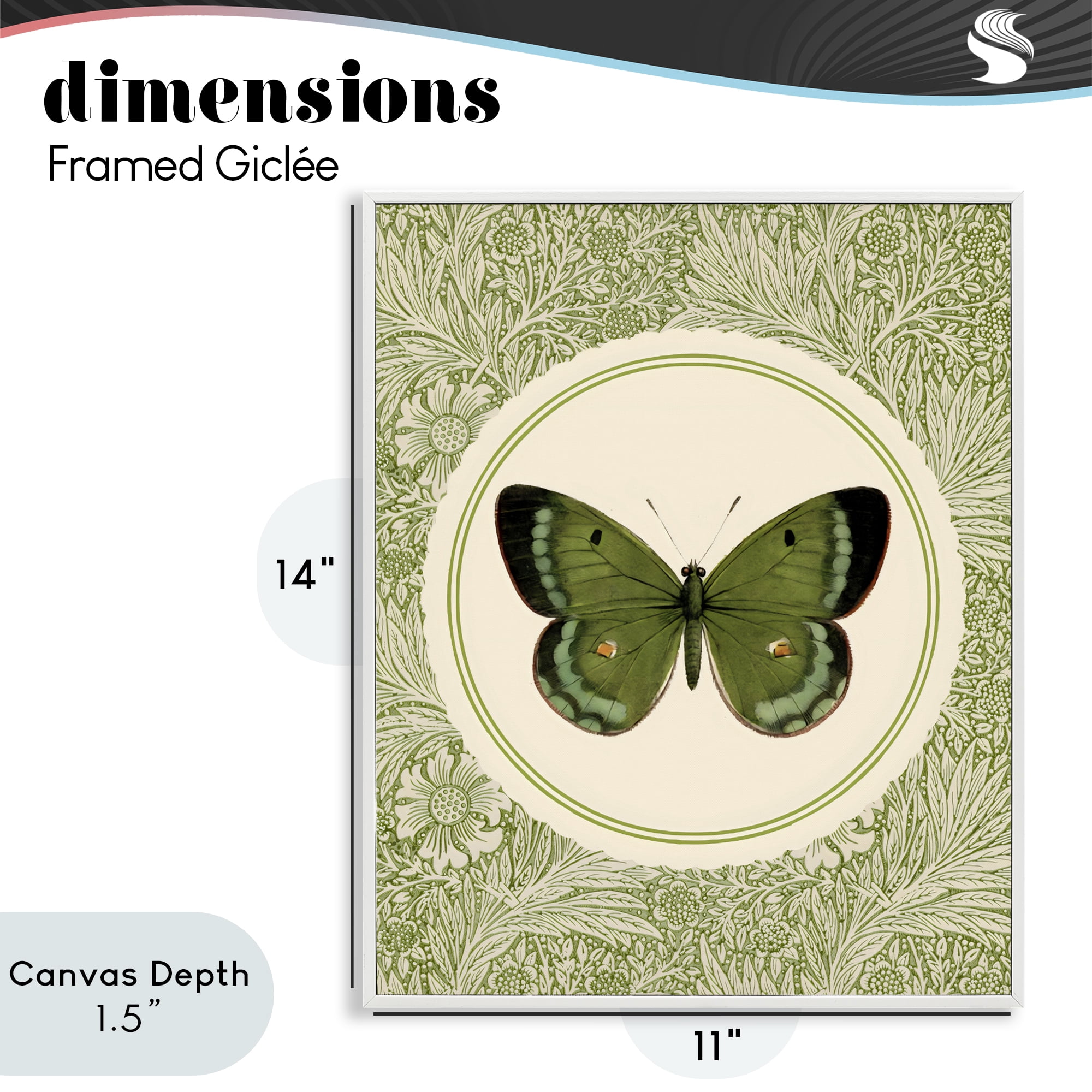 Stupell Industries Green Butterfly Botanical Medallion White Framed Giclee Art, design by LSR Design Studio